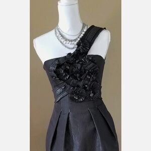 BCBGMaxAzria Black One-Shoulder Dress with Floral Accents